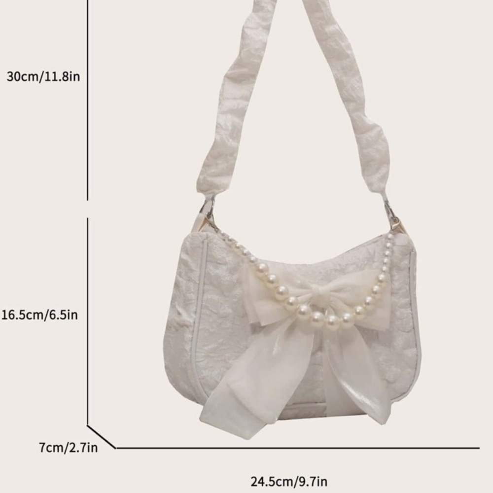 White Lace Purse with Ribbon and Pearl Strap Detail | NEW - Picture 5 of 5
